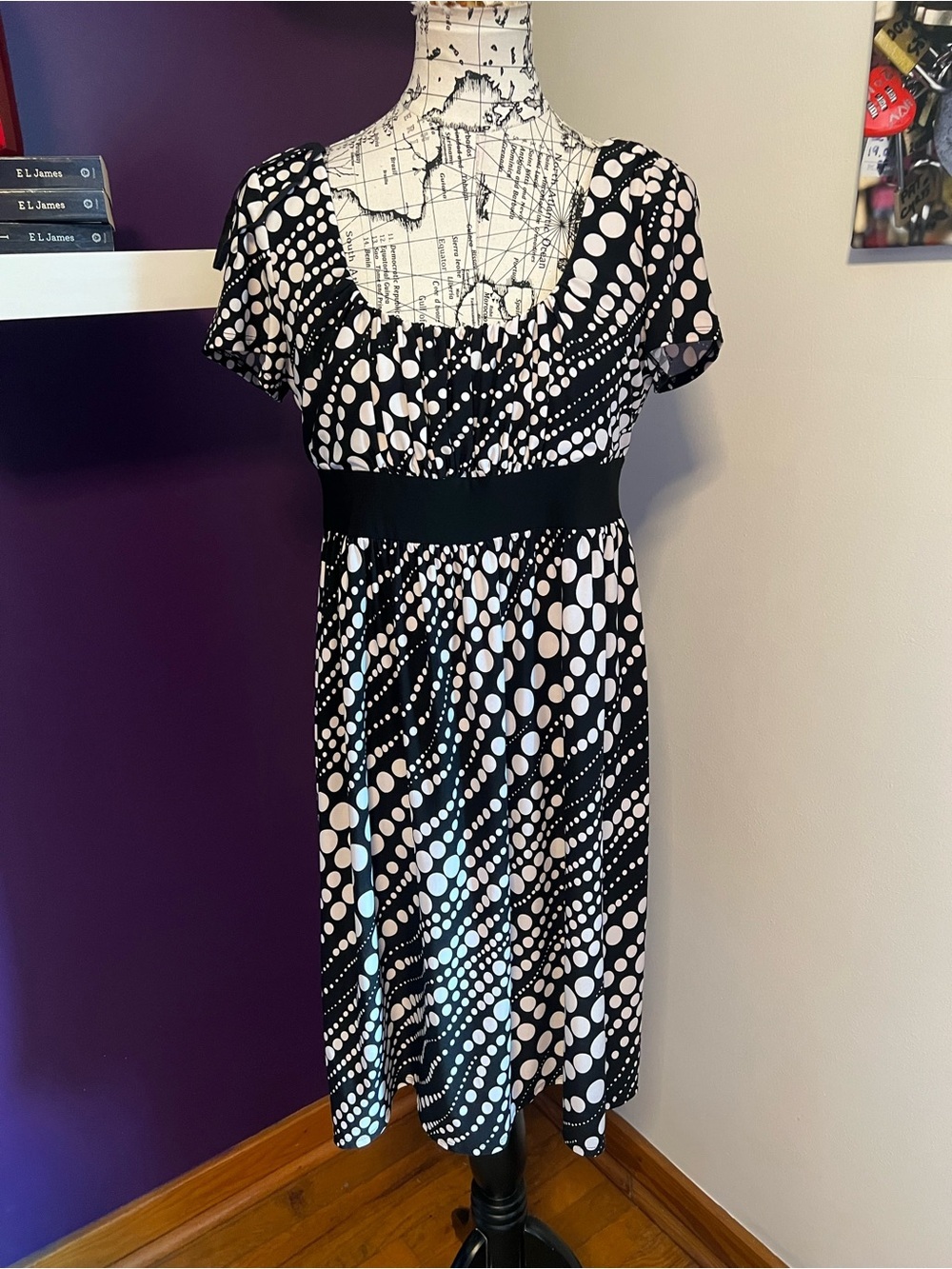 7 for $30 Tiana B. Women’s Black and White Polka Dot Empire Dress
